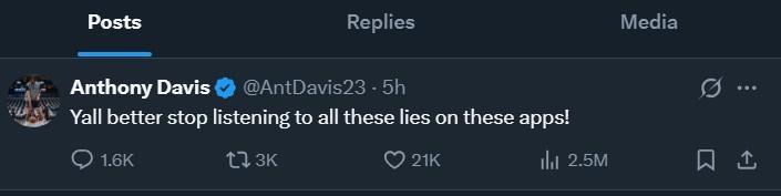 世俱杯下注平台-浓眉发文驳斥Shams报道：你们最好别听信这些谣言！